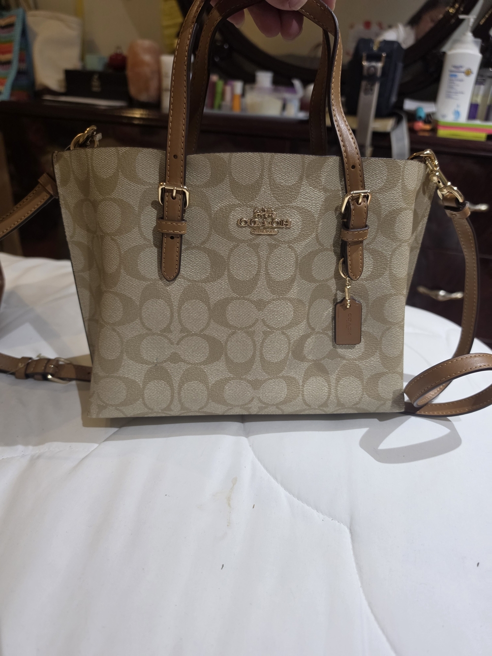 Coach Signature Mini Tote in Khaki and Camel